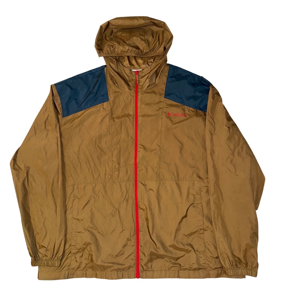 Columbia Flashback Windbreaker Jacket Mens XXL Brown Navy Blue Full Zip